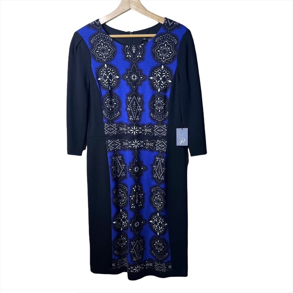 Adrianna Papell Black Blue NWT Floral Abstract Tribal Dress